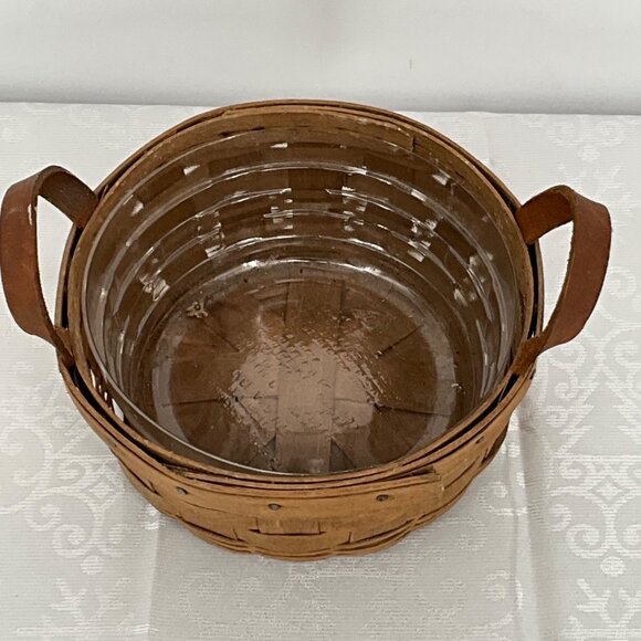 Longaberger Wooden Button Basket 1984‎ With Handles & Plastic Insert 6.75"x3.25" - Picture 4 of 5